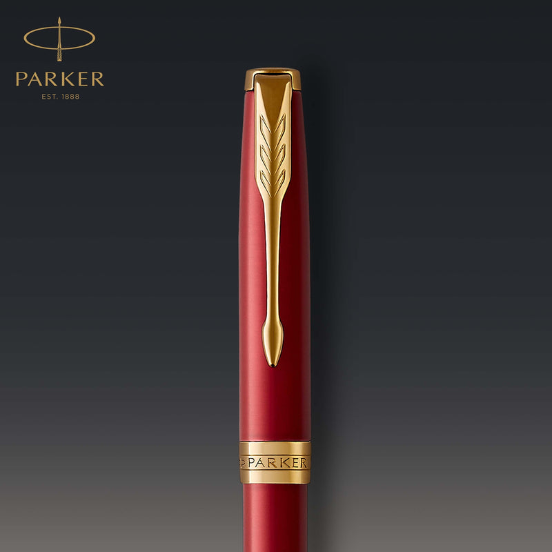 Parker Sonnet Ballpoint Pen Red Lacquer and Gold Trim Medium Tip