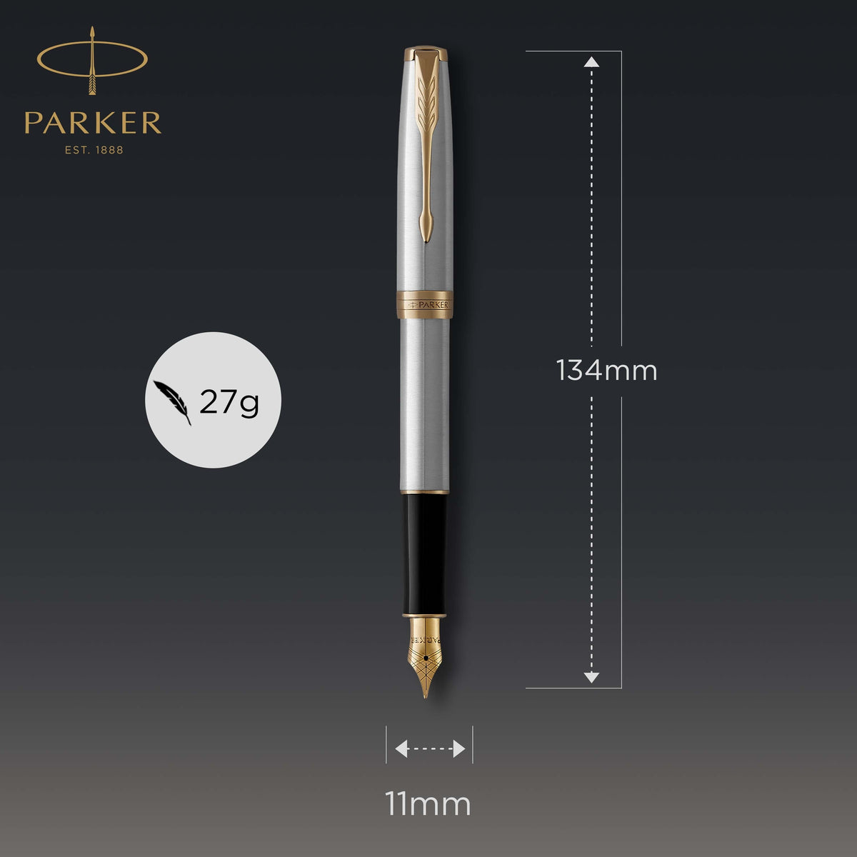 Parker Sonnet Fountain Pen Stainless Steel and Gold Trim Medium Nib