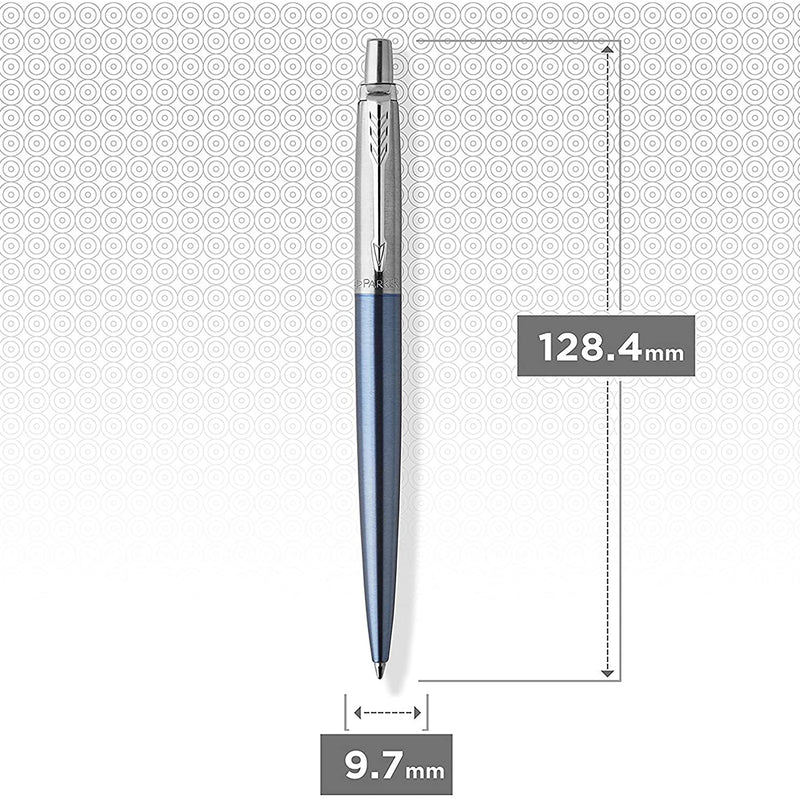Parker Jotter Ballpoint Pen Waterloo Blue and Chrome Trim Medium Tip