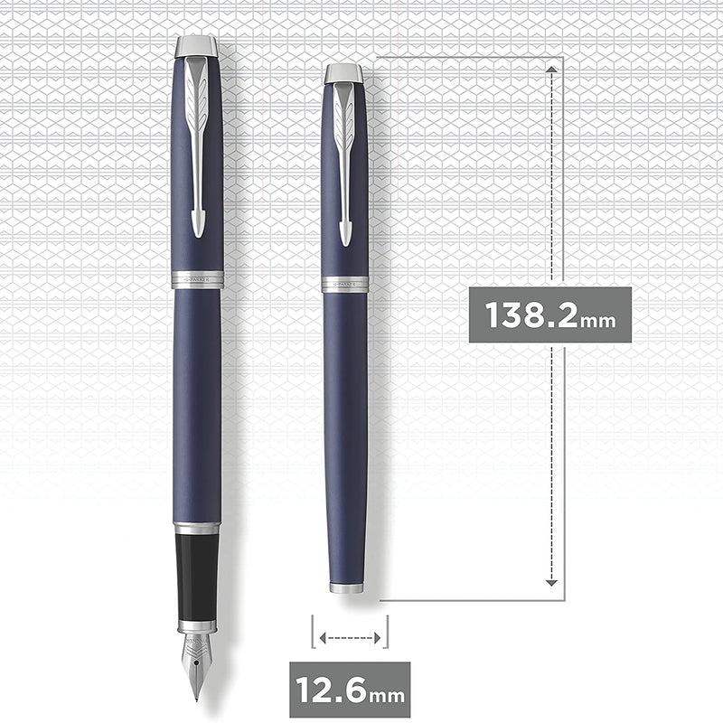 Parker IM Fountain Pen Matte Blue Lacquer and Chrome Trim Medium Nib
