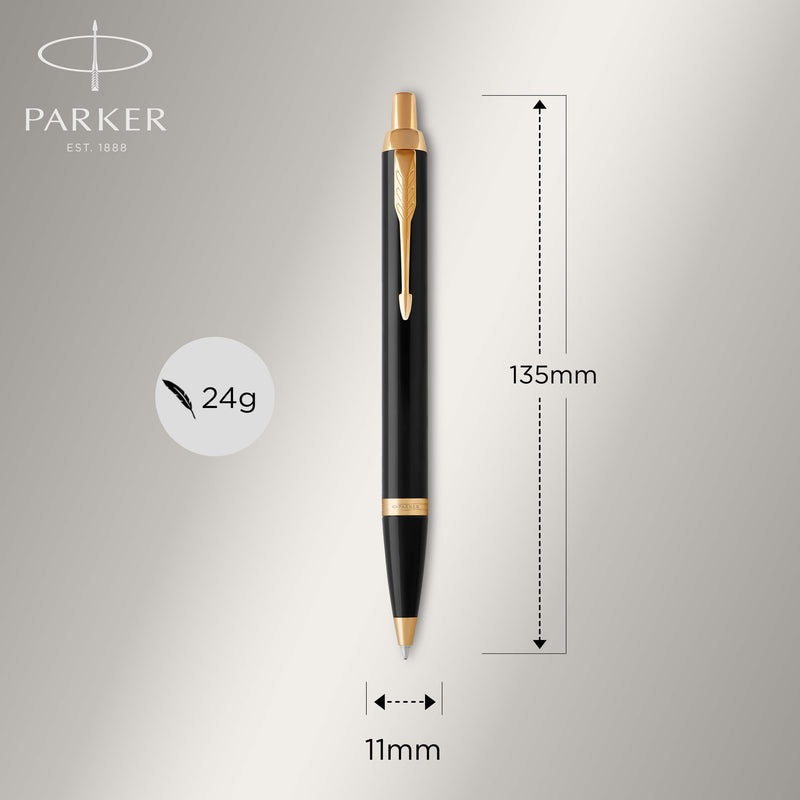 Parker IM Ballpoint Pen Black Lacquer and Gold Trim Medium Tip