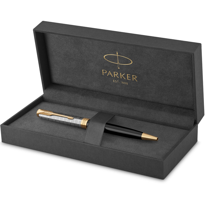Parker Sonnet Premium Ballpoint Pen Metal Black Lacquer and Gold Trim Medium Tip