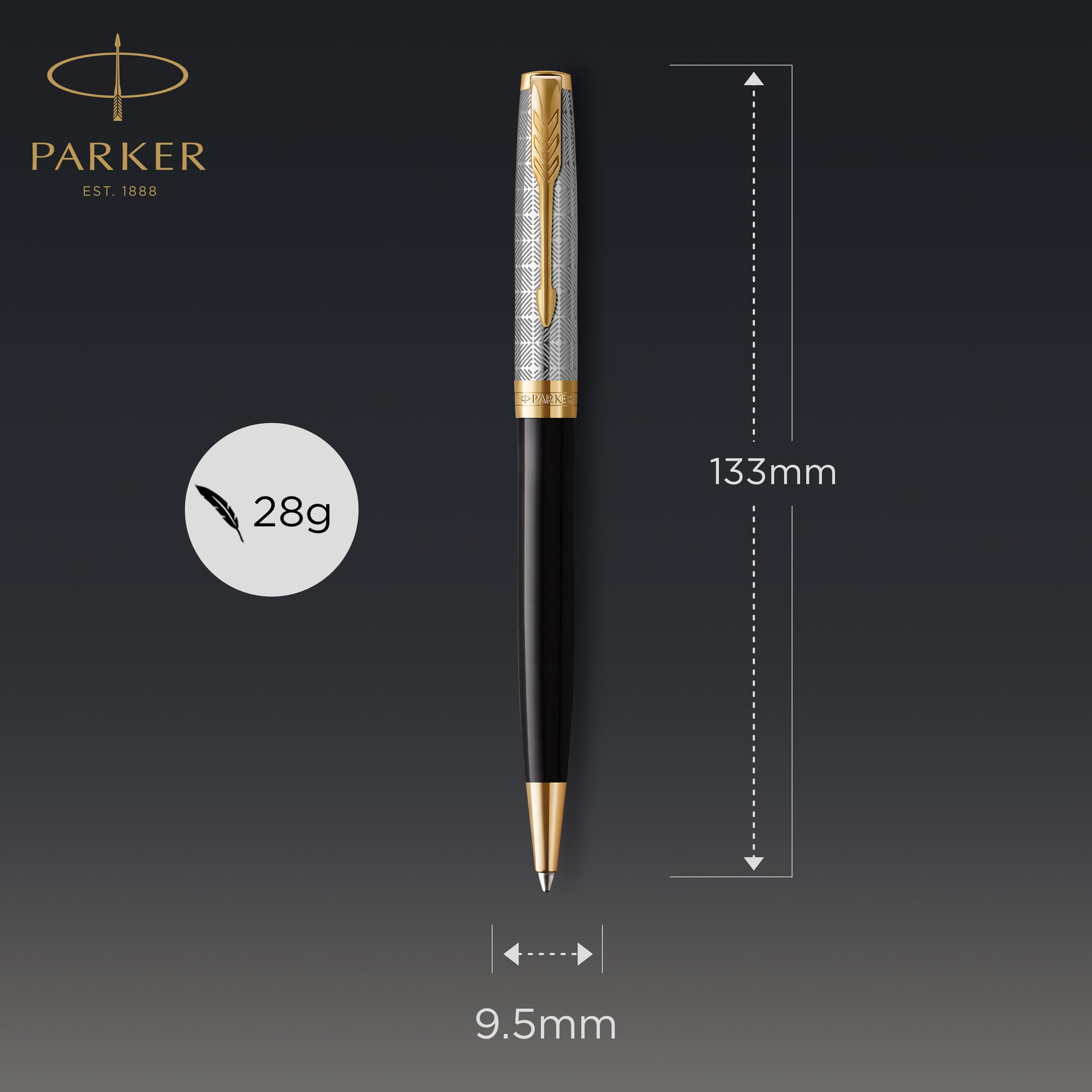 Parker Sonnet Premium Ballpoint Pen Metal Black Lacquer and Gold Trim Medium Tip