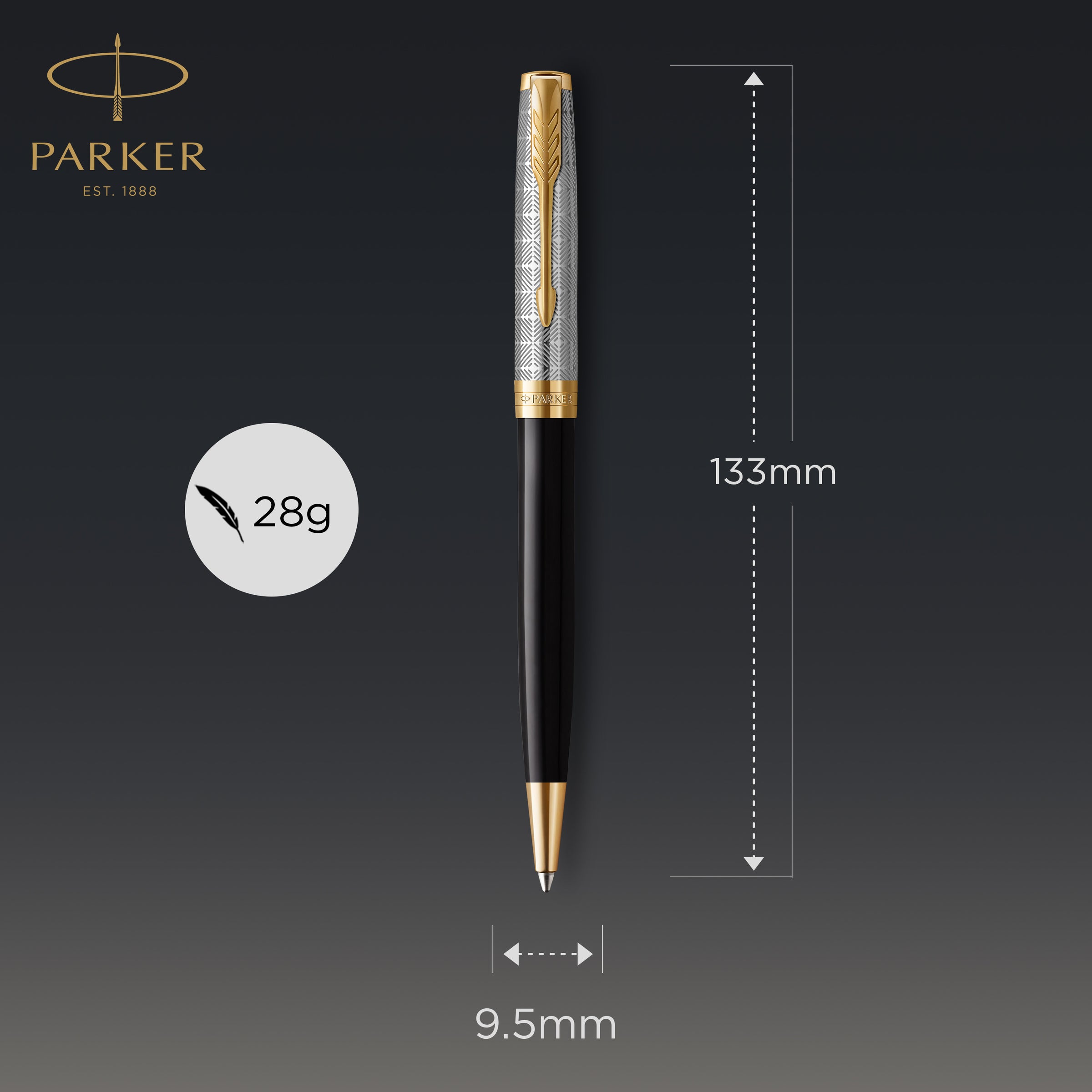 Parker Sonnet Premium Ballpoint Pen Metal Black Lacquer and Gold Trim Medium Tip