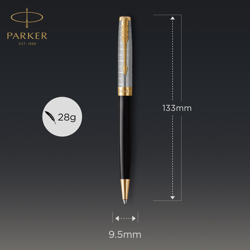 Parker Sonnet Premium Ballpoint Pen Metal Black Lacquer and Gold Trim Medium Tip