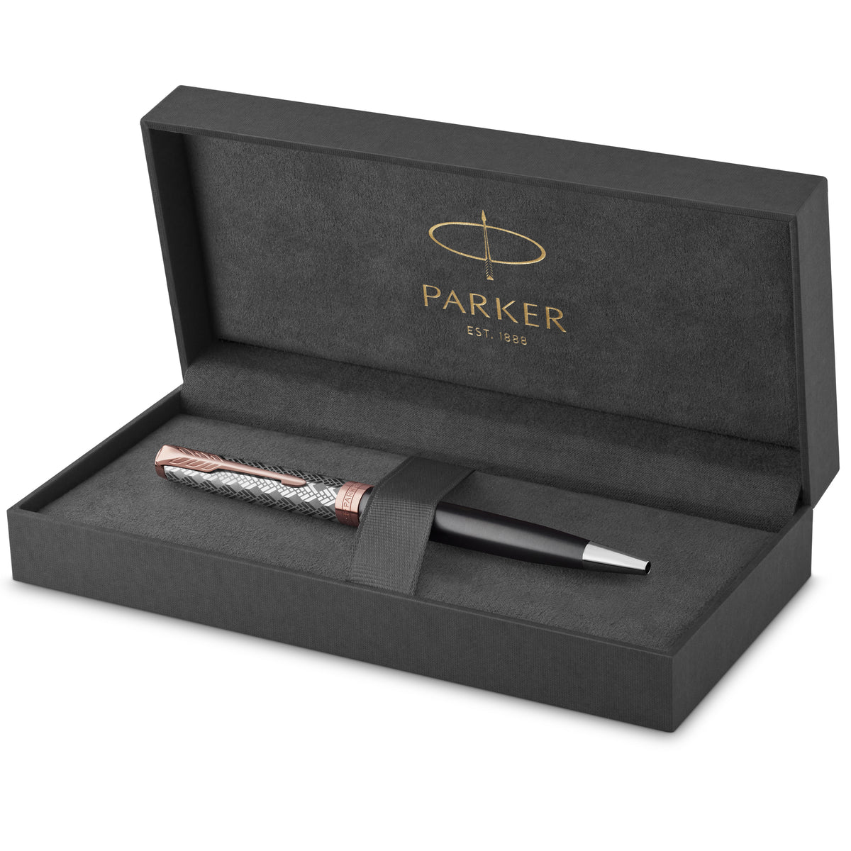 Parker Sonnet Premium Ballpoint Pen Metal Grey Lacquer and Rose Gold Trim Medium Tip