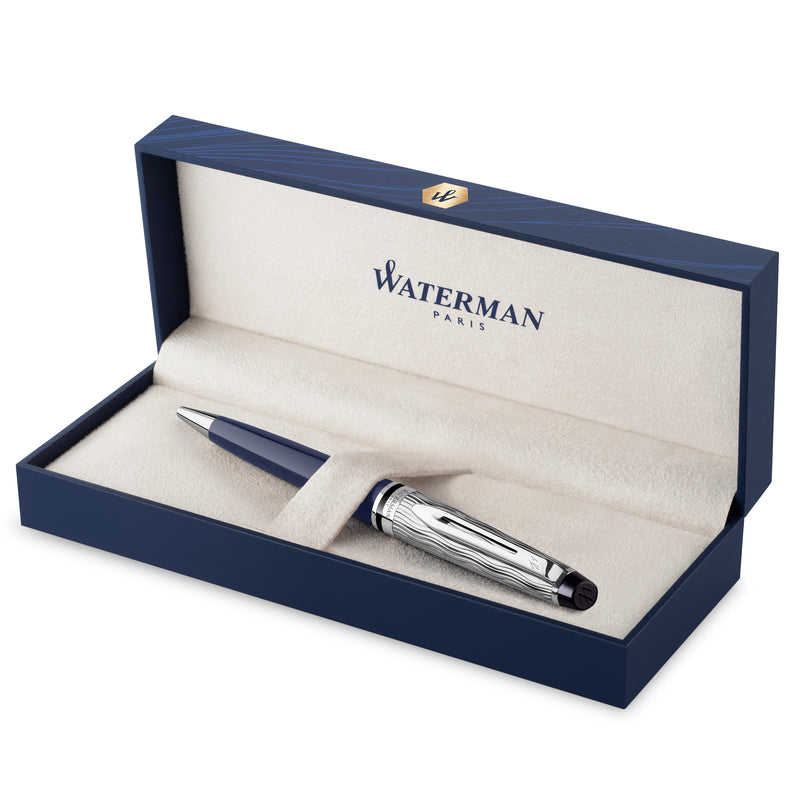 Waterman Expert Metal and Blue Lacquer Palladium Trim Ballpoint Pen Medium Tip