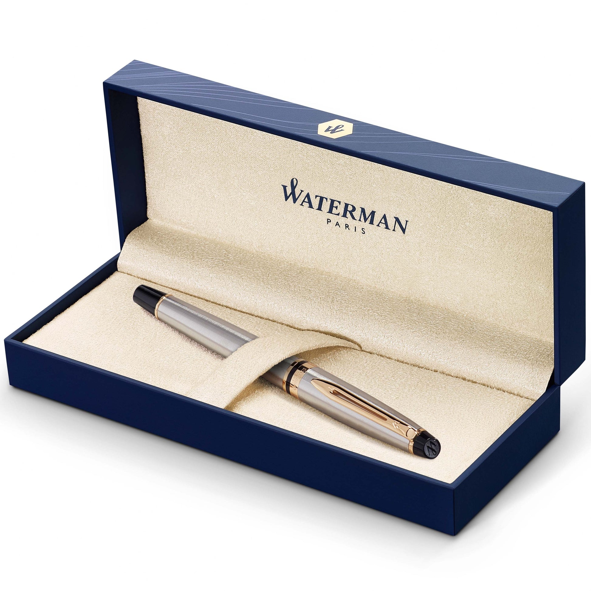 Waterman Expert Stainless Steel Gold Trim Fountain Pen in Box