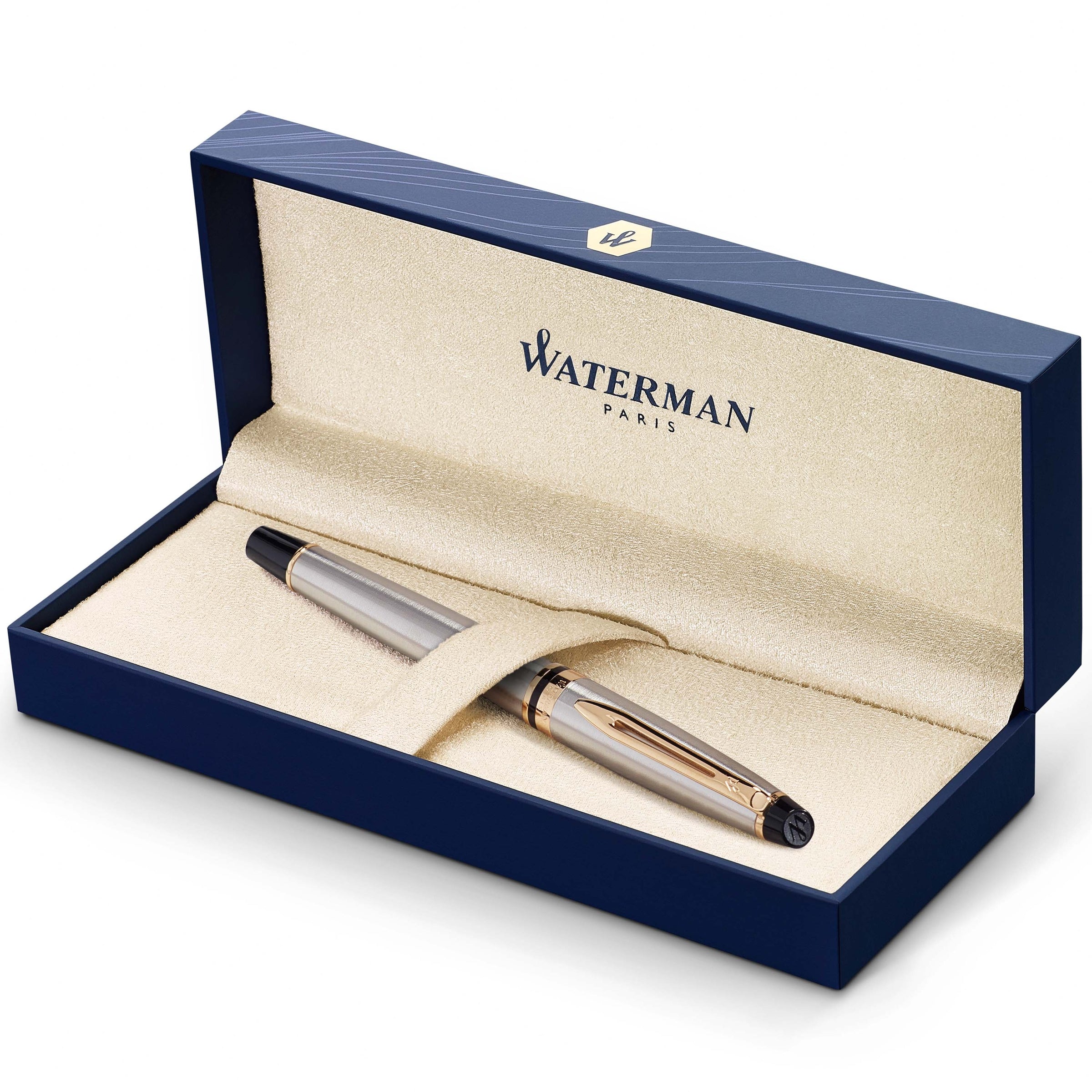 Waterman Expert Stainless Steel Gold Trim Fountain Pen in Box