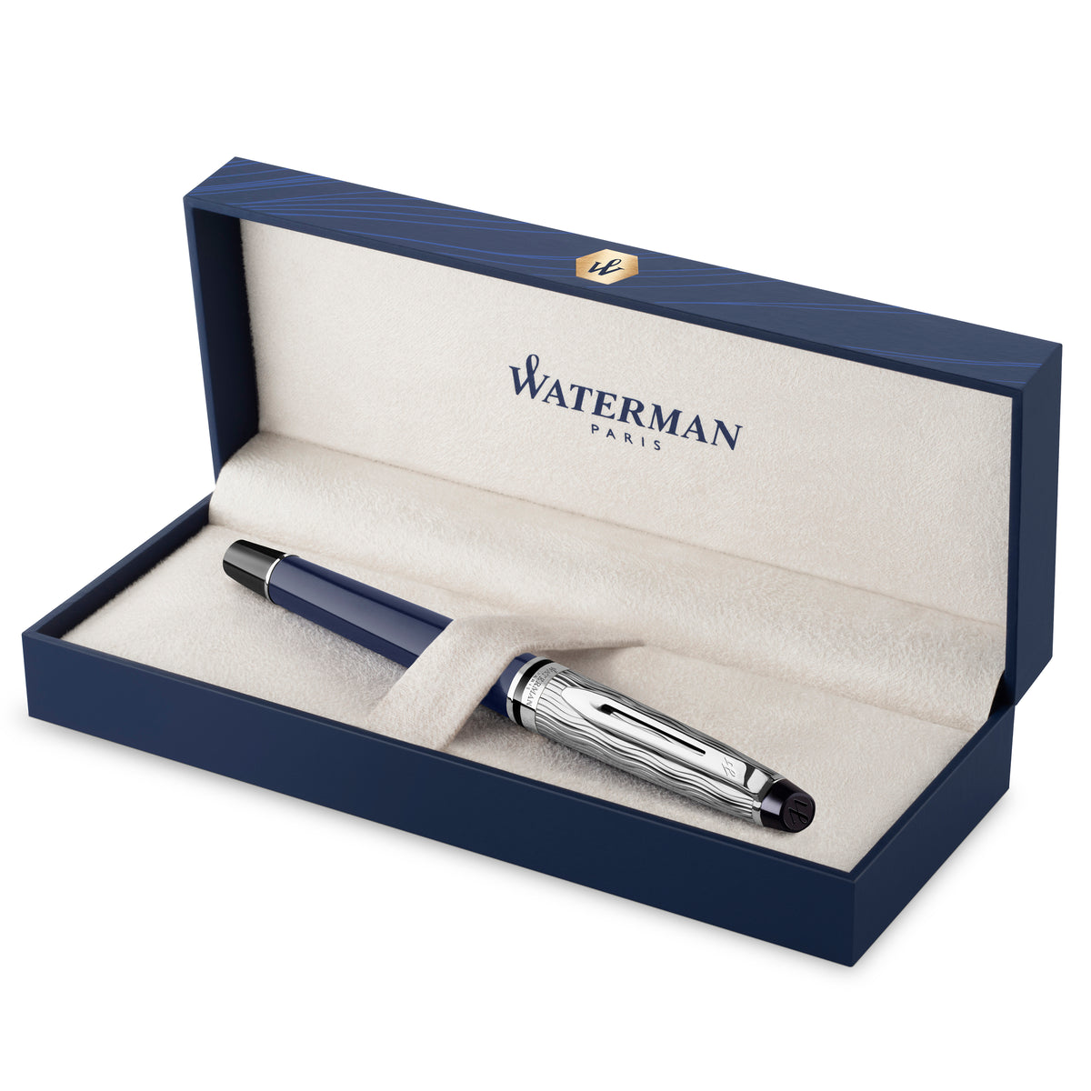 Waterman Expert Metal and Blue Lacquer Palladium Trim Fountain Pen Medium Nib