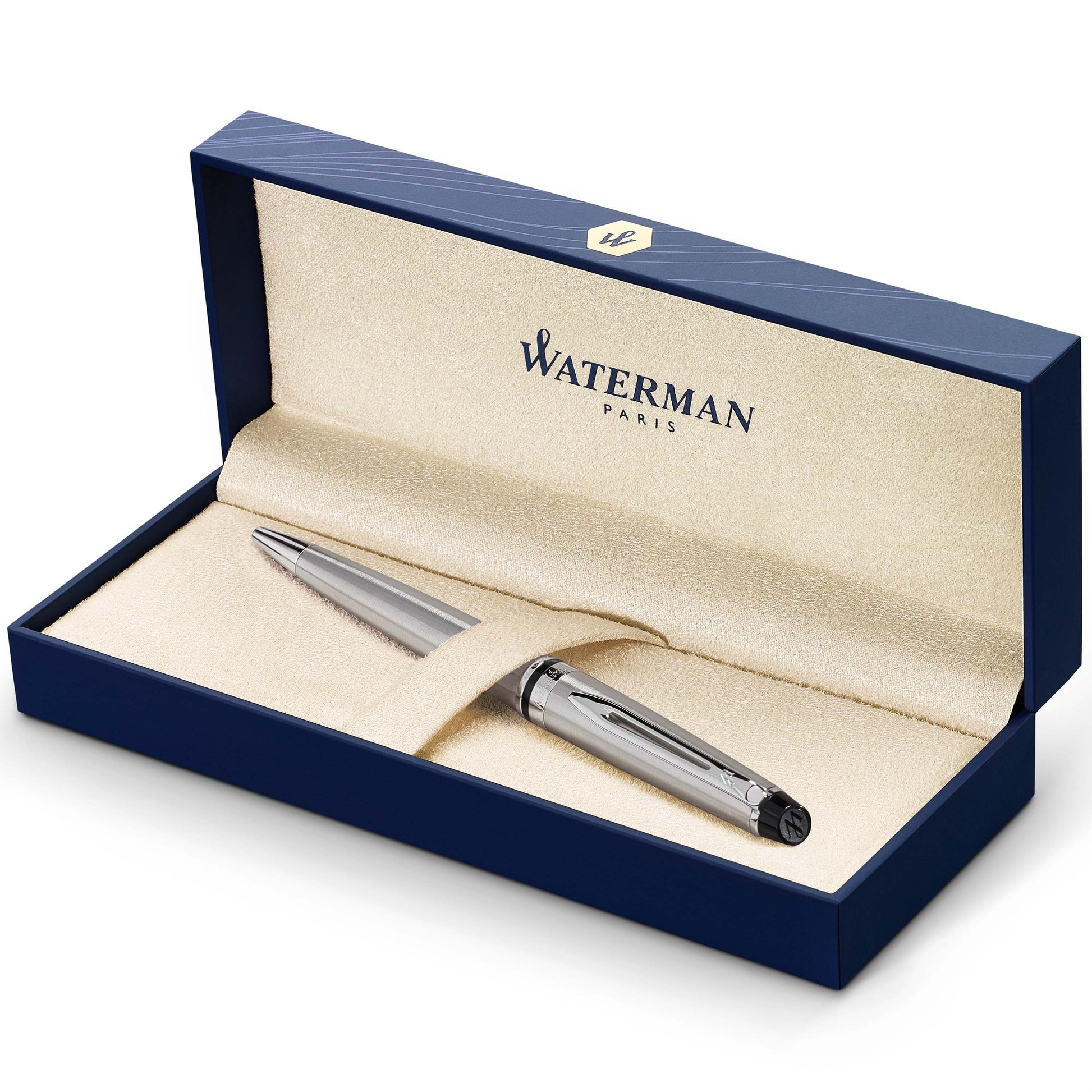 Waterman Expert Stainless Steel Chrome Trim Ballpoint Pen in Box
