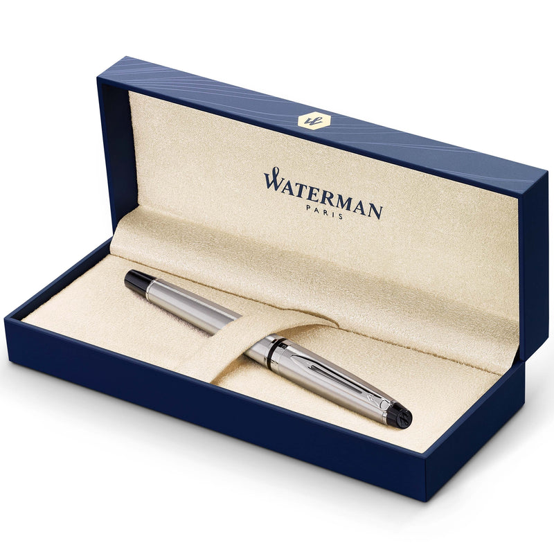 Waterman Expert Stainless Steel Chrome Trim Fountain Pen in Box