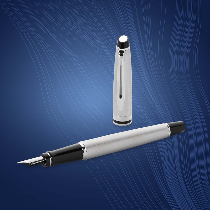 Waterman Expert Stainless Steel Chrome Trim Fountain Pen in Box