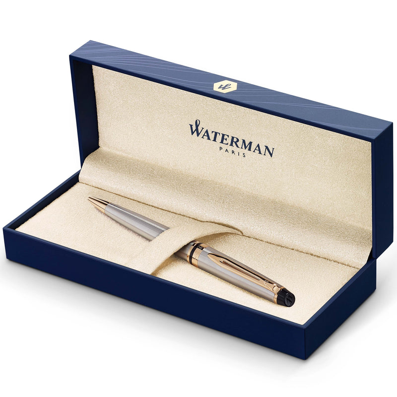 Waterman Expert Stainless Steel Gold Trim Ballpoint Pen in Box