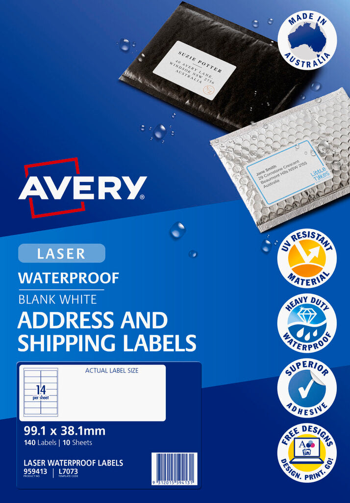 Avery Weatherproof Address Labels L7073 10 Pack 99.1 x 38.1mm Laser White – view 2