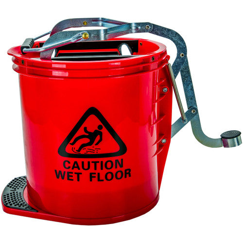 Cleanlink 12003 Mop Bucket Heavy Duty Metal Wringer 16 Litre Red