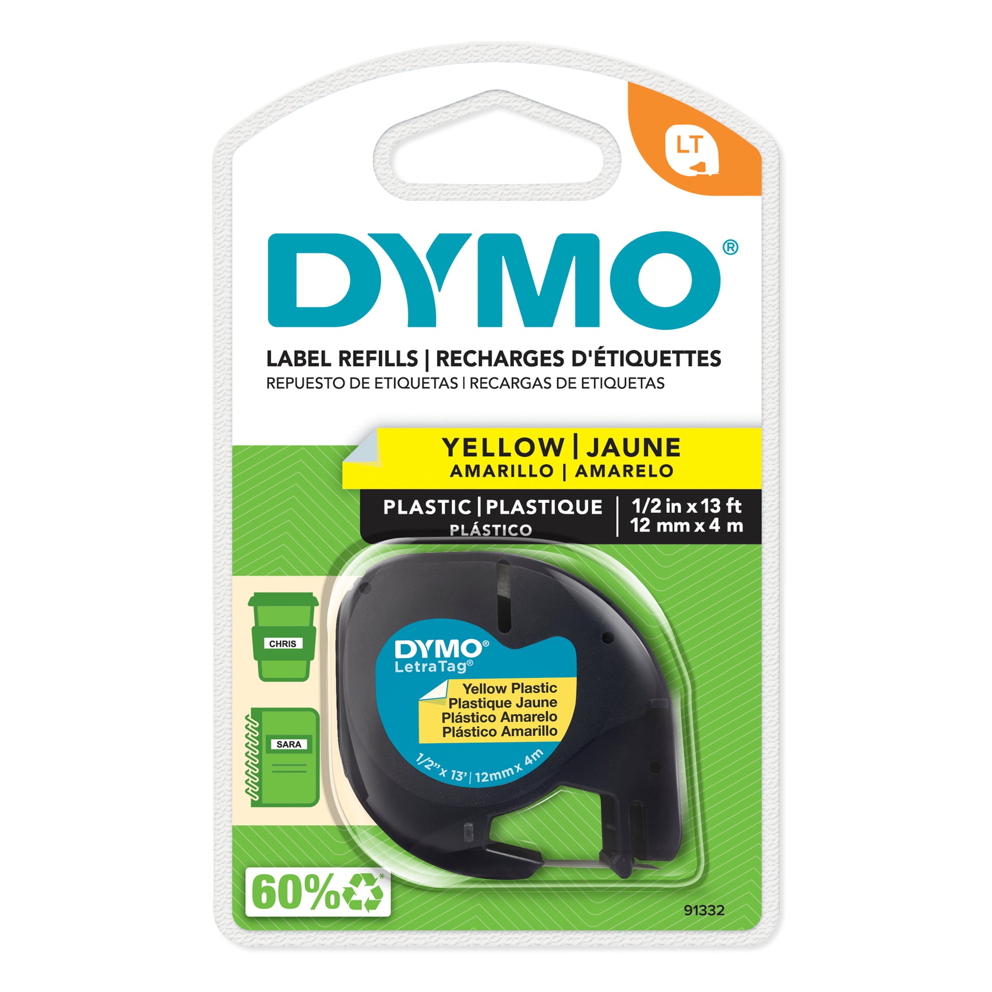 Dymo LetraTag Plastic Tape 12mm x 4M Yellow - product image