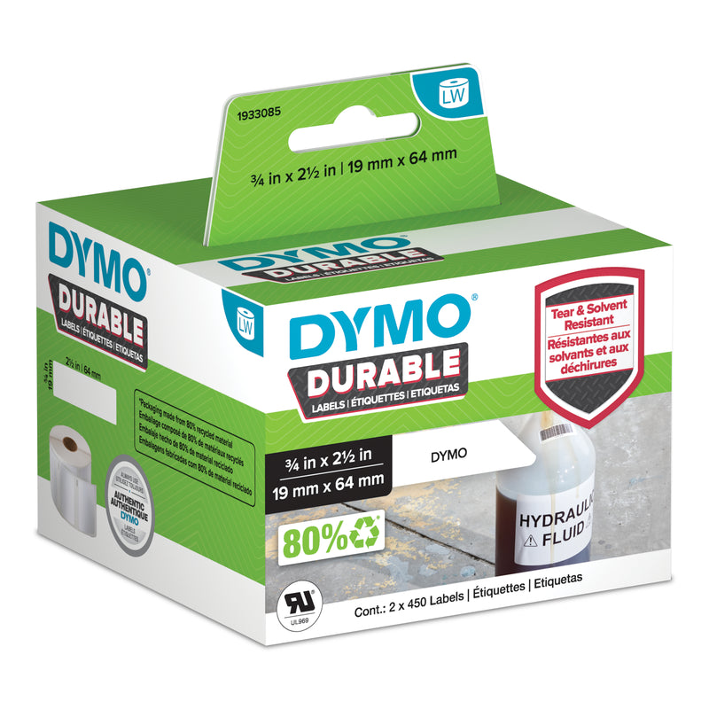 Dymo LW Durable Labels, 19mm x 64mm, 900 Count - 3D view