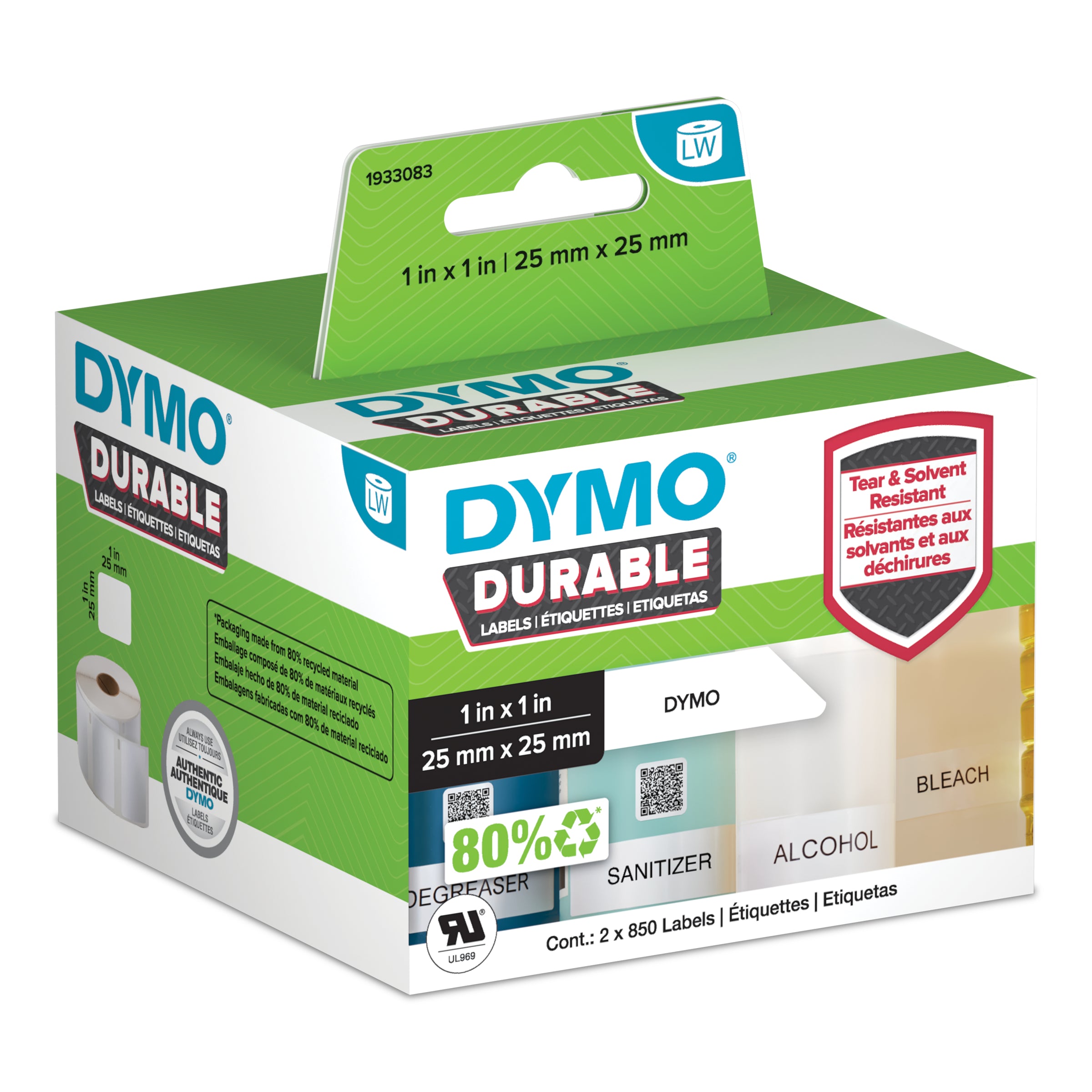 Dymo LW Durable Labels, 25mm x 25mm, 1,700 Count - 3D view