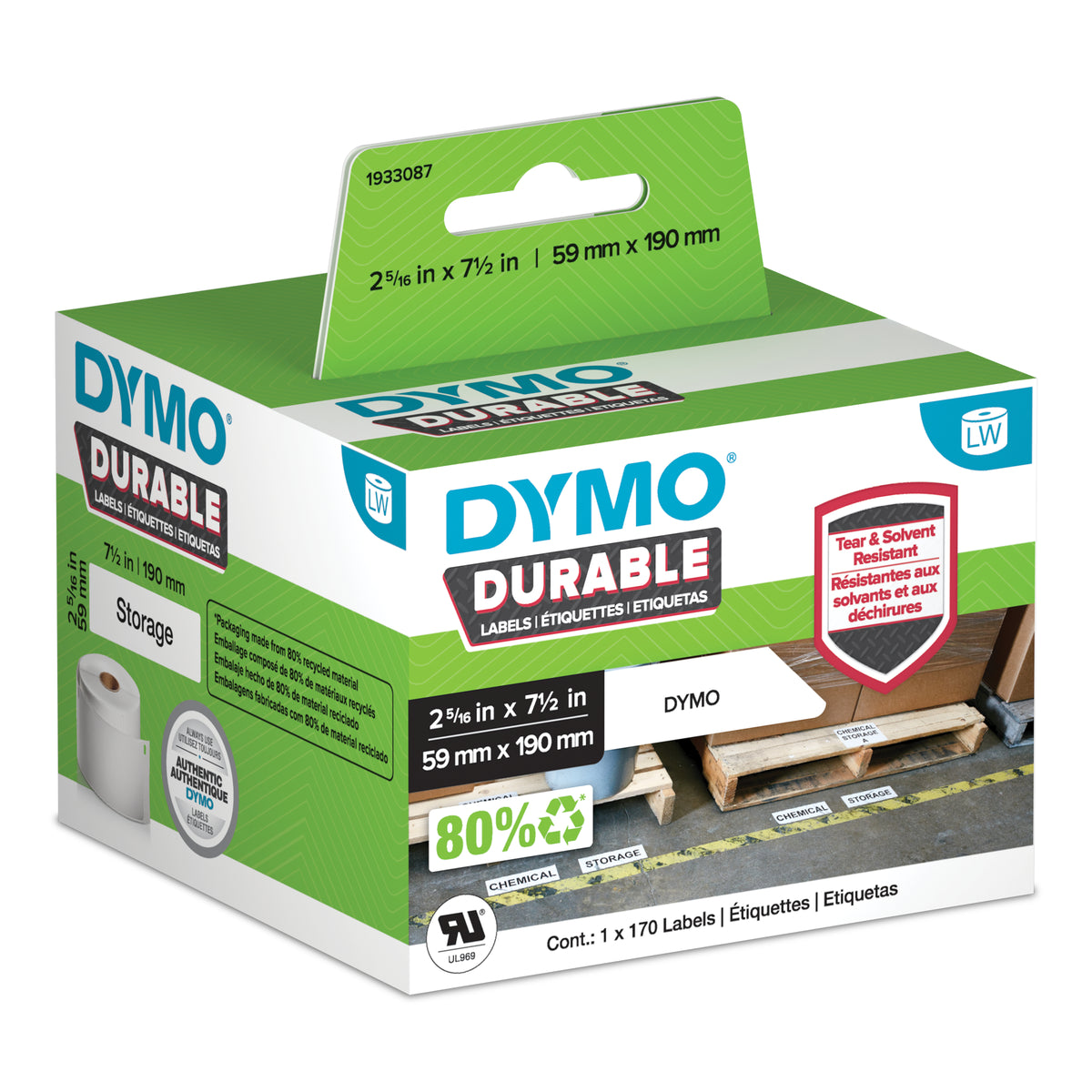 Dymo LW Durable Labels, 59mm x 190mm, 170 Count - 3D view