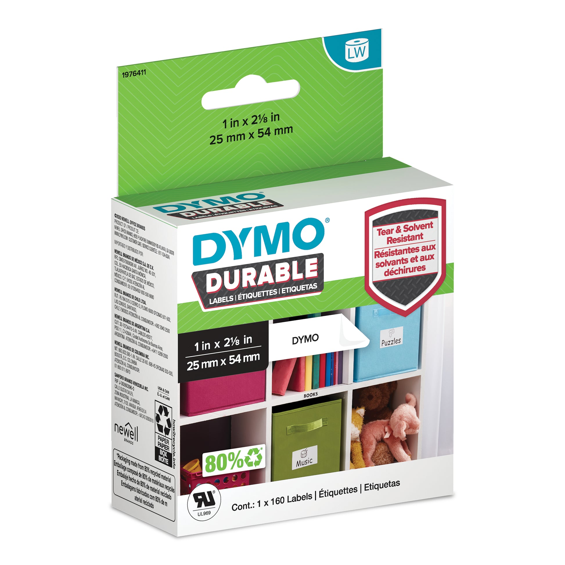 Dymo LW Durable Labels, 25mm x 54mm, 160 Count - 3D view