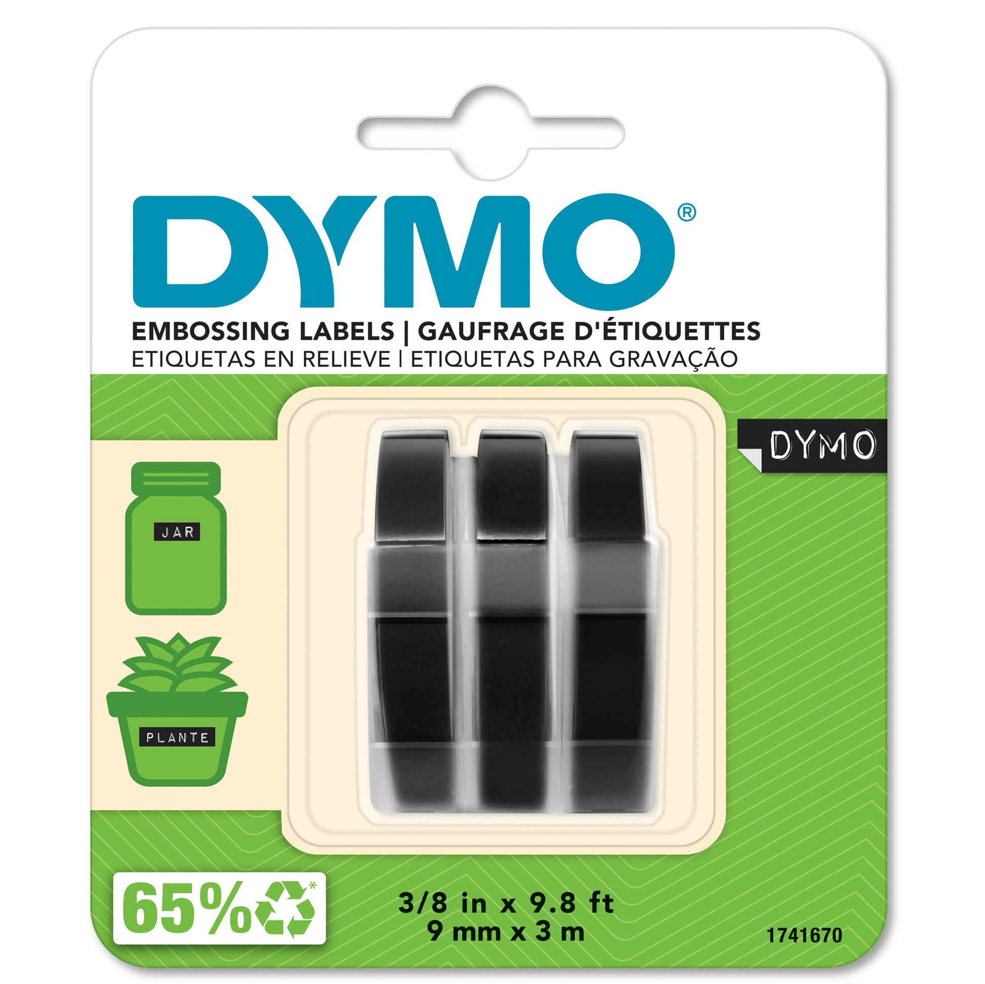 Dymo Embossing Tape 9mm x 3m, Black 3-pack - product image