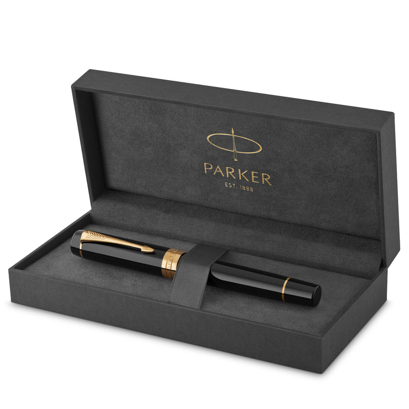 Parker Duofold Classic Fountain Pen Black and Gold Trim Medium Nib