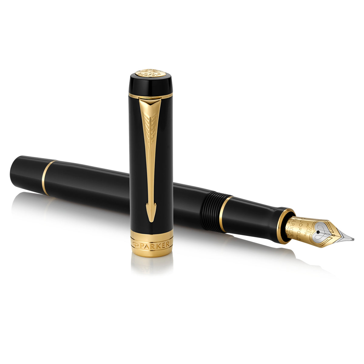 Parker Duofold Classic Fountain Pen Black and Gold Trim Medium Nib