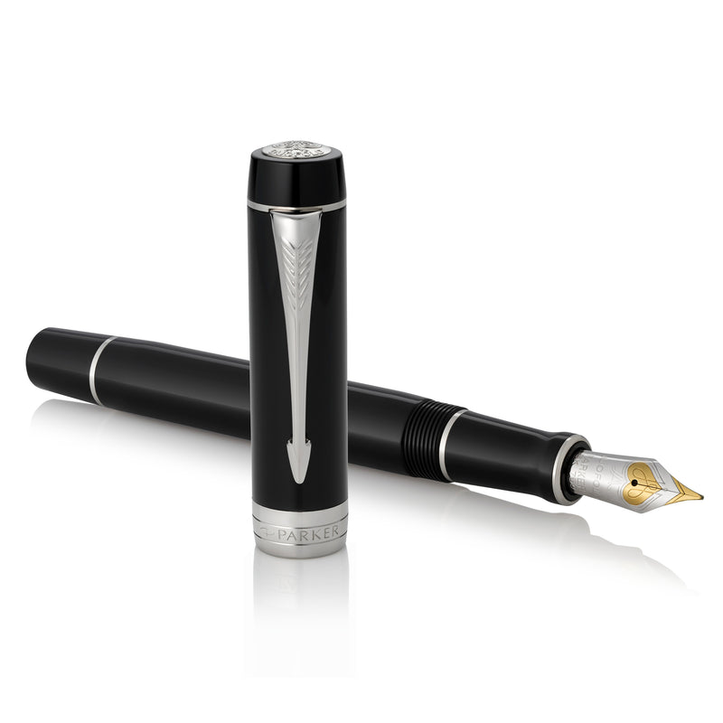 Parker Duofold Classic Fountain Pen Black and Palladium Trim Medium Nib