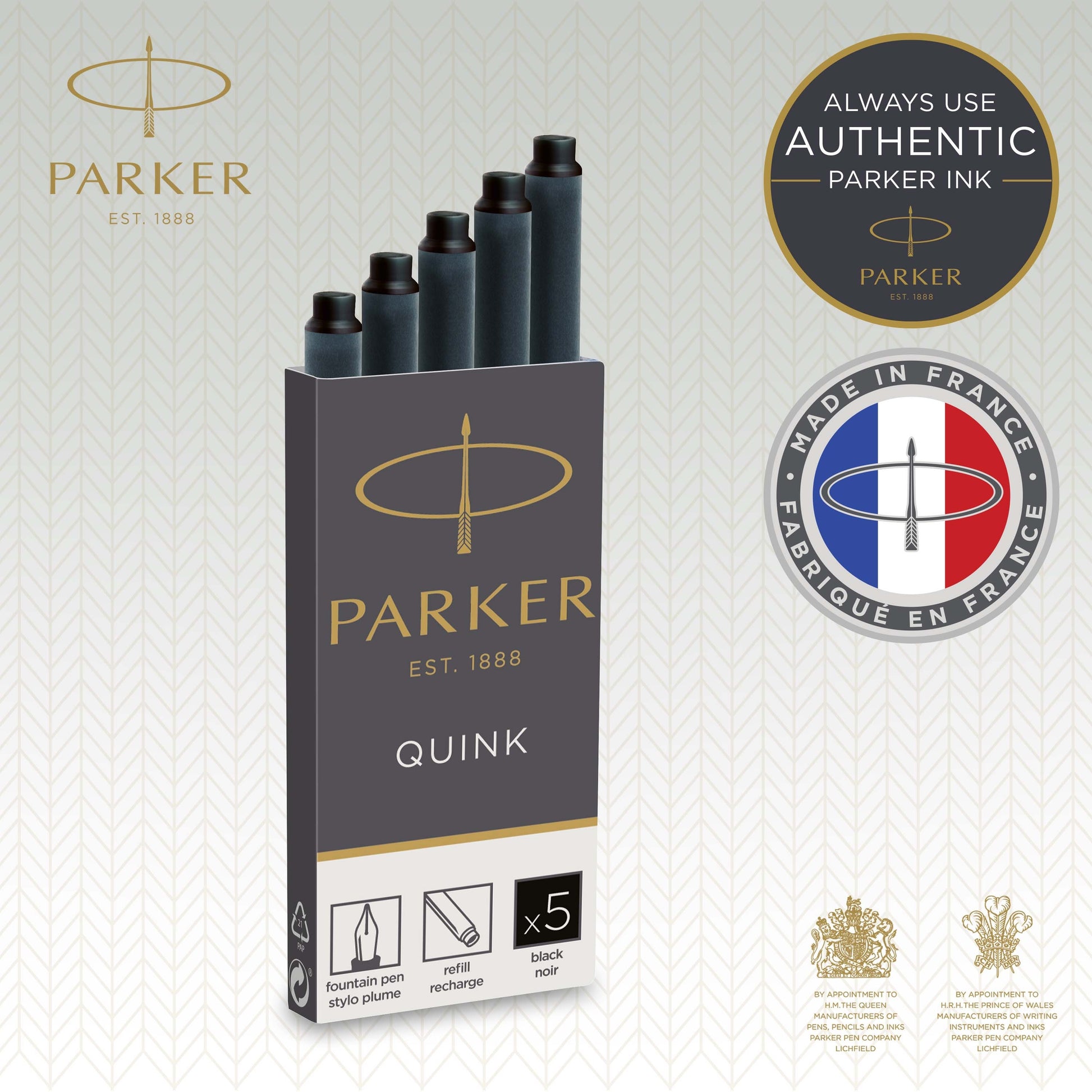Parker Long Cartridge Black Pack of 5