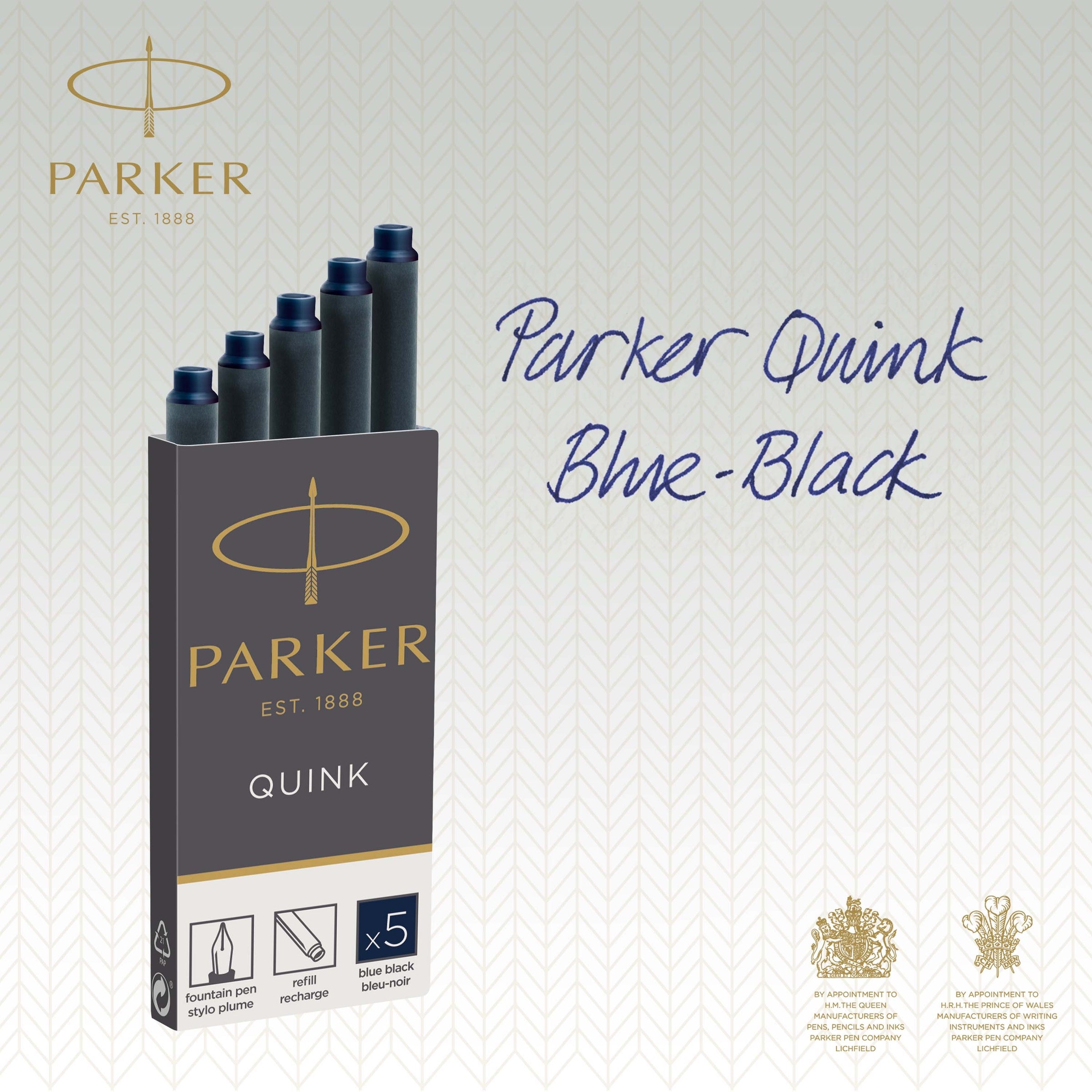 Parker Long Cartridge Blue Black Pack of 5