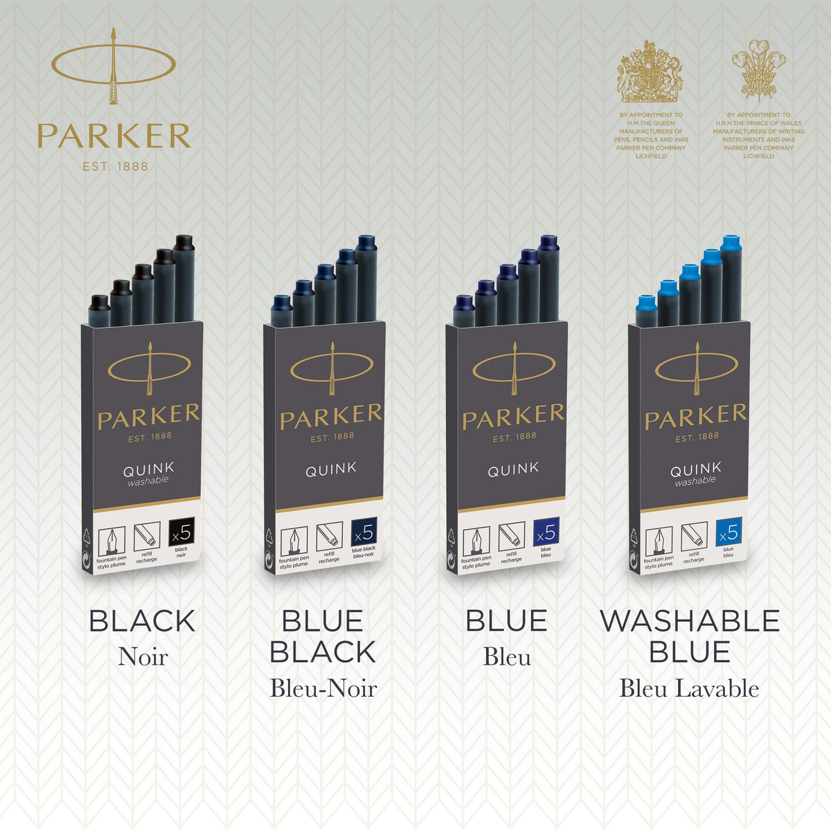 Parker Long Cartridge Blue Black Pack of 5