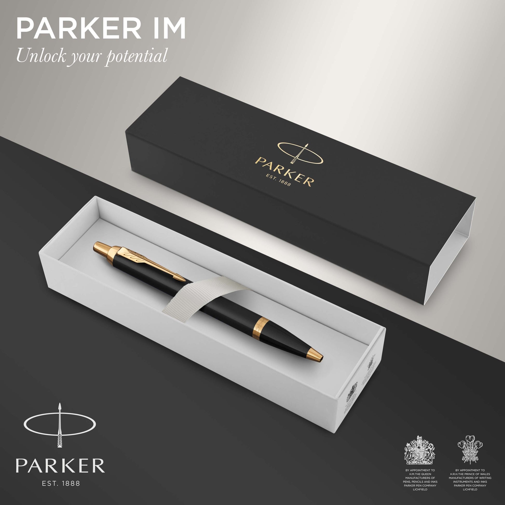 Parker IM Ballpoint Pen Black Lacquer and Gold Trim Medium Tip