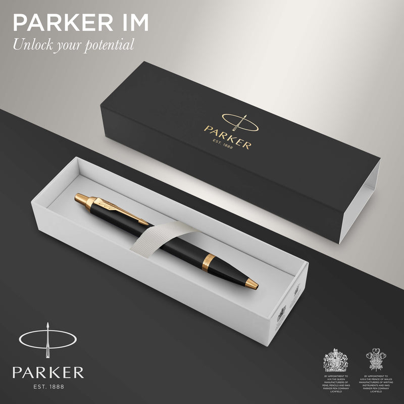 Parker IM Ballpoint Pen Black Lacquer and Gold Trim Medium Tip