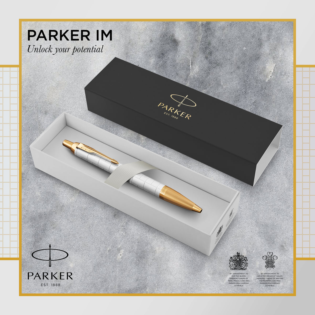 Parker IM Premium Ballpoint Pen Pearl Lacquer and Gold Trim Medium Tip