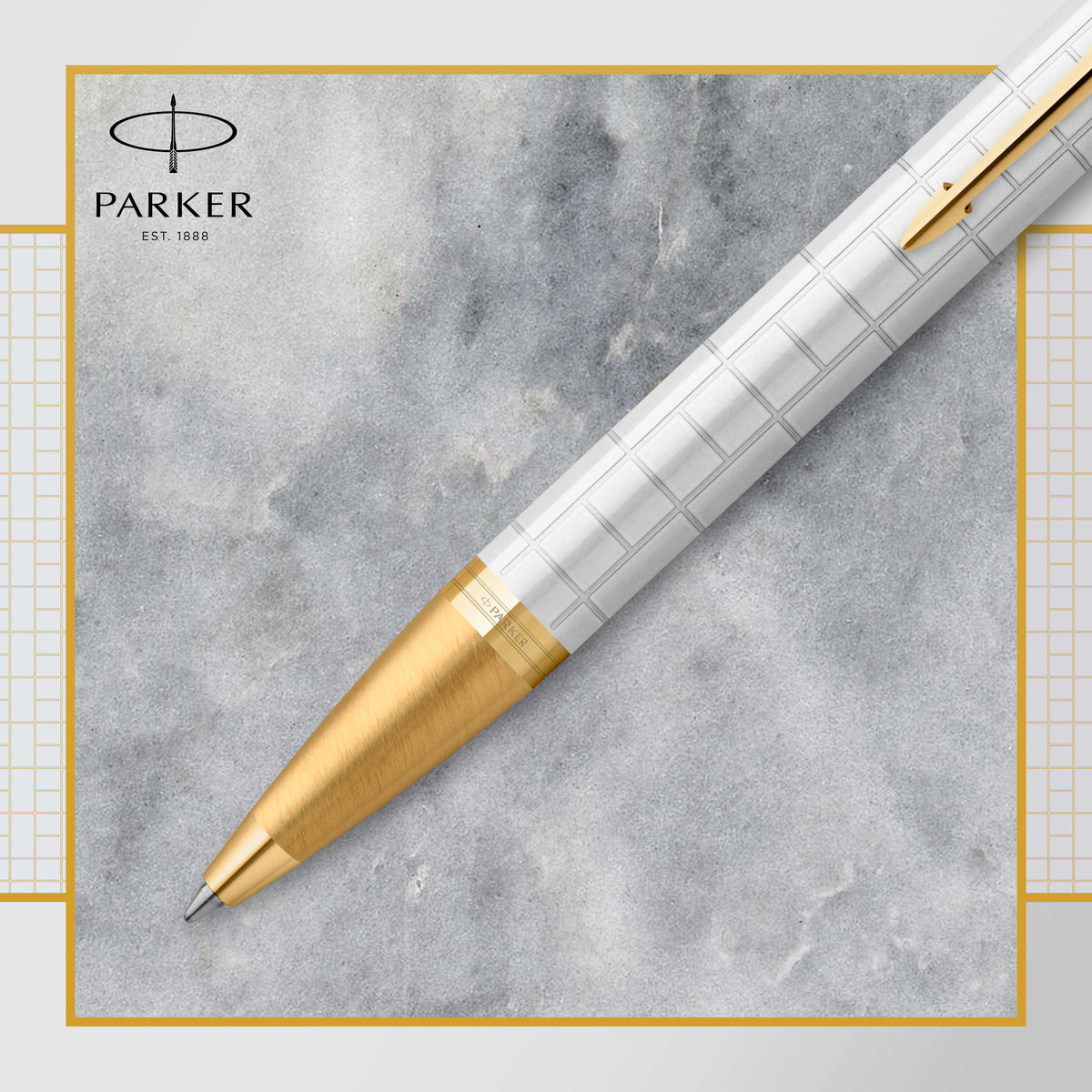 Parker IM Premium Ballpoint Pen Pearl Lacquer and Gold Trim Medium Tip