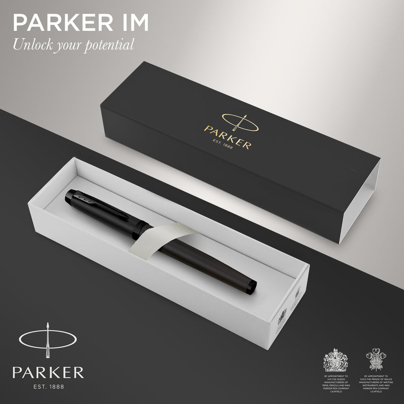 Parker IM Achromatic Fountain Pen Matte Black Lacquer Black Trim Medium Nib