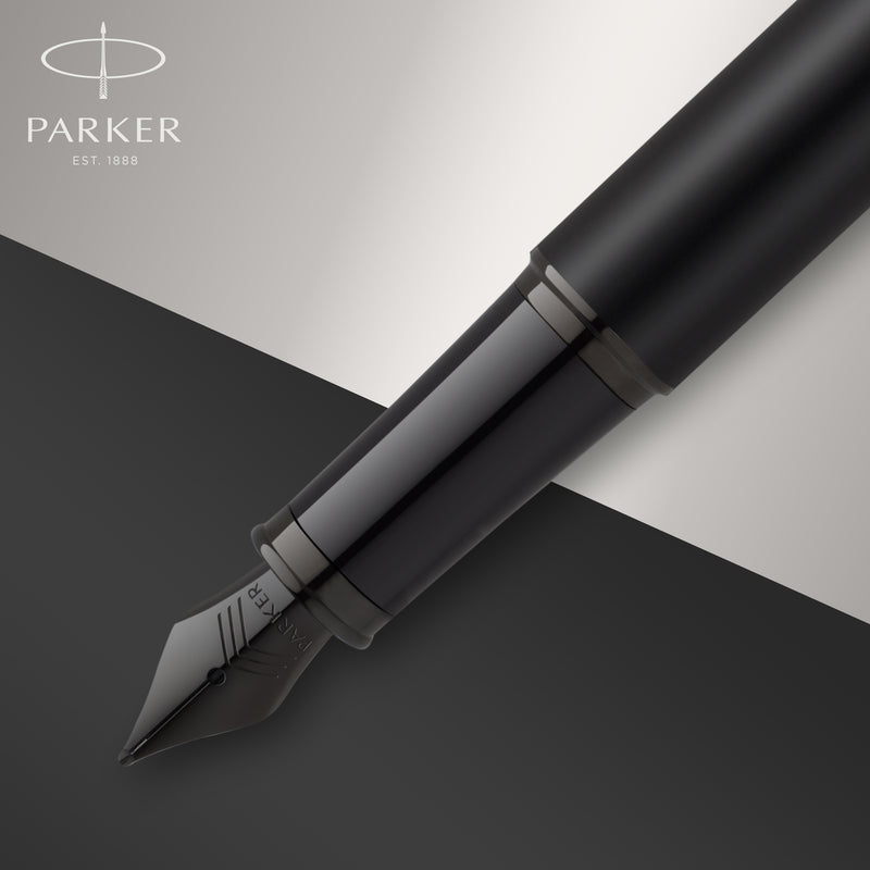 Parker IM Achromatic Fountain Pen Matte Black Lacquer Black Trim Medium Nib