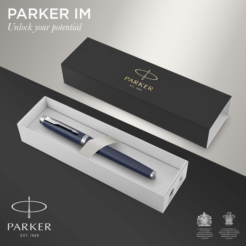 Parker IM Fountain Pen Matte Blue Lacquer and Chrome Trim Medium Nib