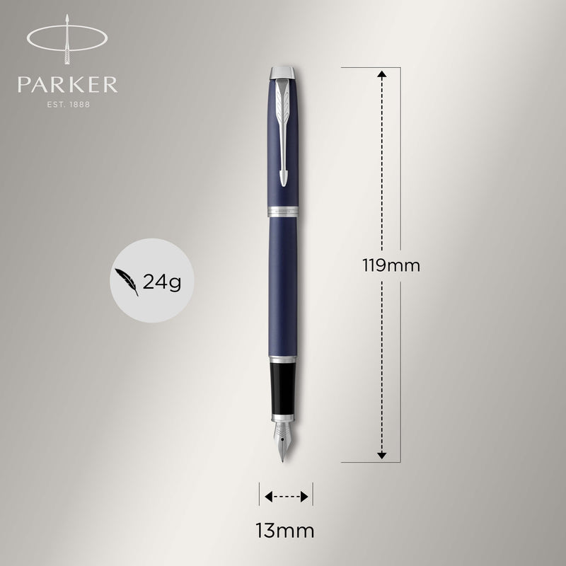 Parker IM Fountain Pen Matte Blue Lacquer and Chrome Trim Medium Nib