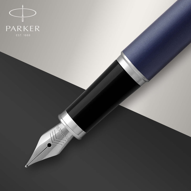Parker IM Fountain Pen Matte Blue Lacquer and Chrome Trim Medium Nib
