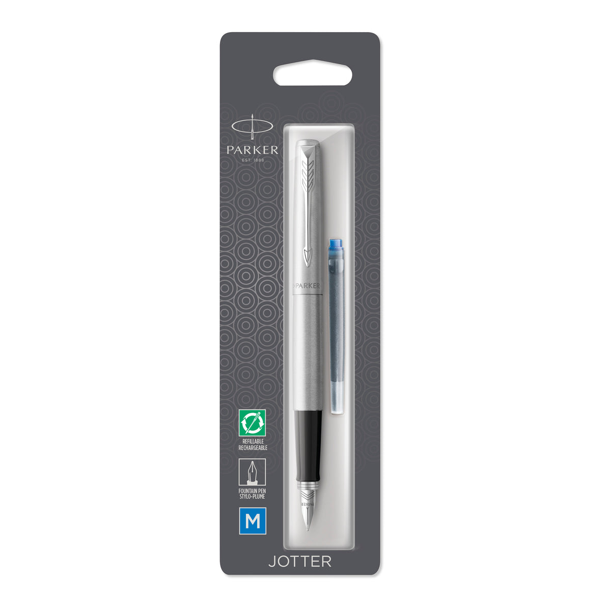 Parker Jotter Fountain Pen Stainless Steel Chrome Trim Medium Nib