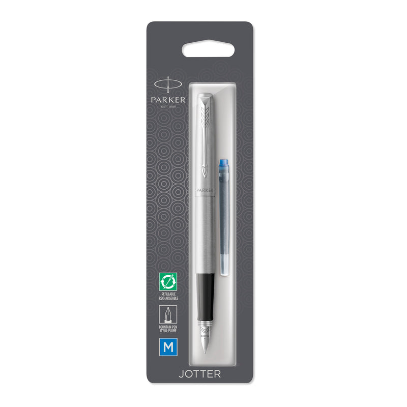 Parker Jotter Fountain Pen Stainless Steel Chrome Trim Medium Nib