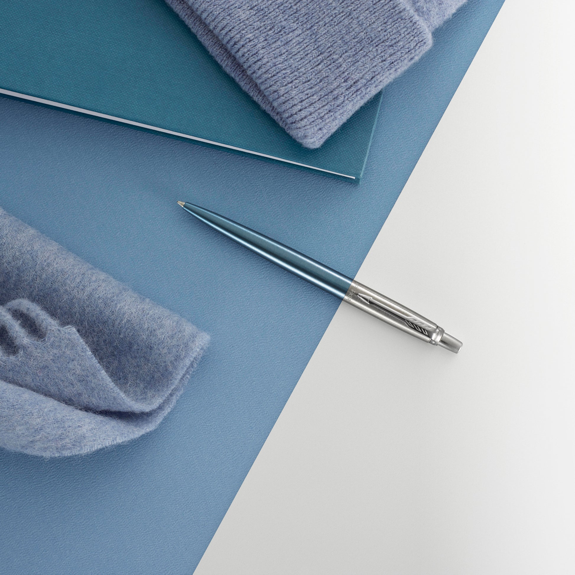 Parker Jotter Ballpoint Pen Waterloo Blue and Chrome Trim Medium Tip