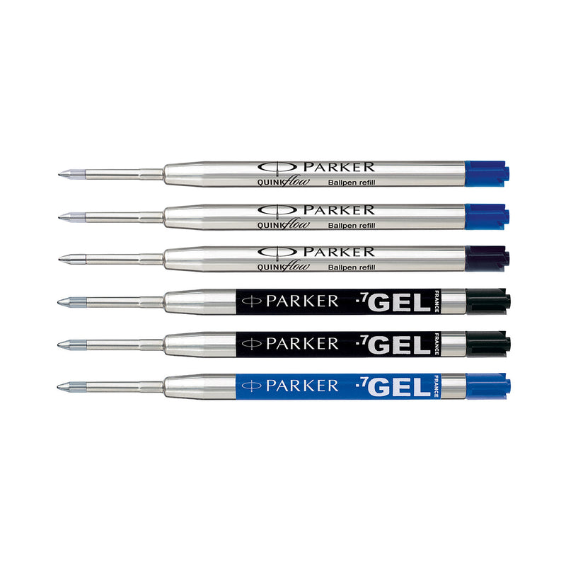 Parker Jotter Black Ballpoint and Blue Gel Refill Pack of 6