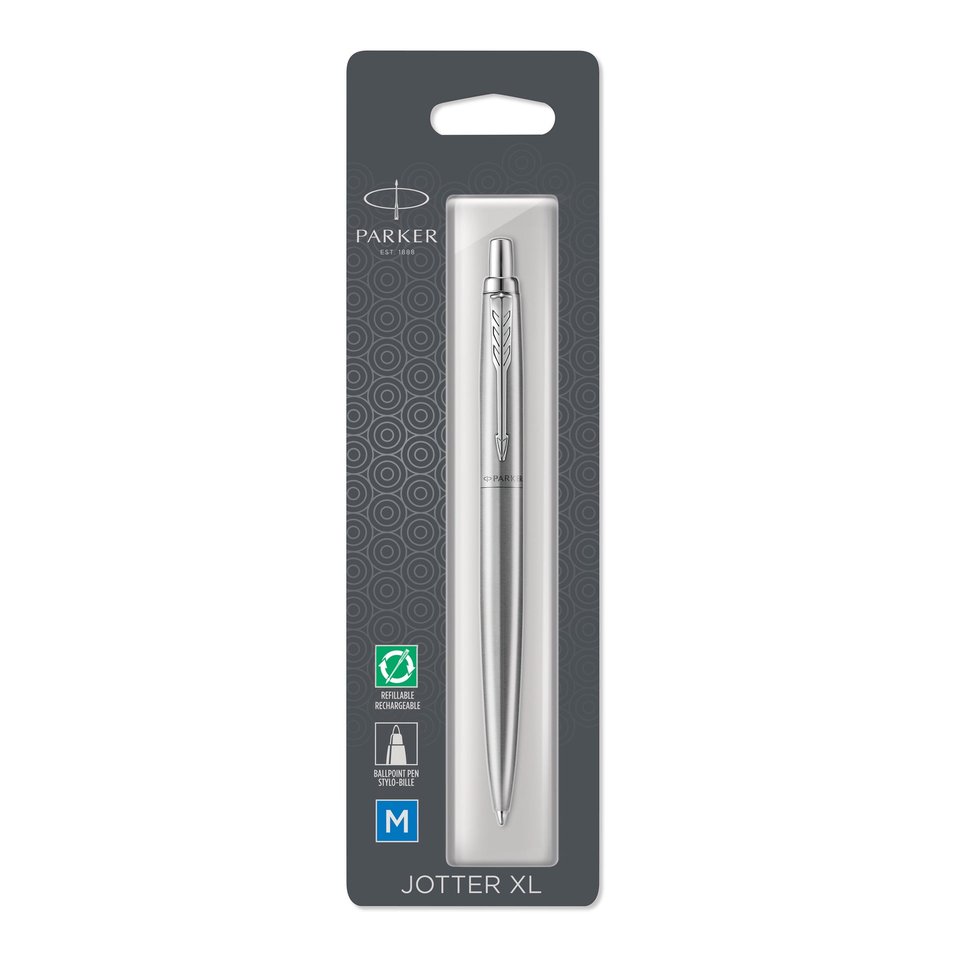 Parker Jotter XL Monochrome Ballpoint Pen Stainless Steel Grey Trim Medium Tip