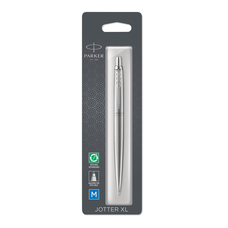 Parker Jotter XL Monochrome Ballpoint Pen Stainless Steel Grey Trim Medium Tip