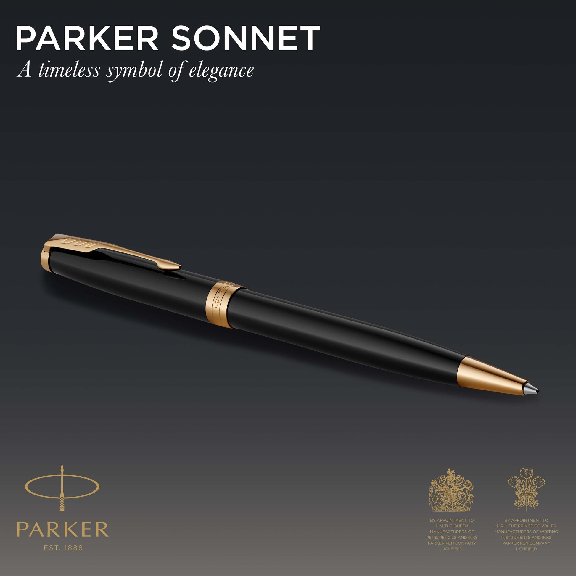 Parker Sonnet Ballpoint Pen Black Lacquer and Gold Trim Medium Tip