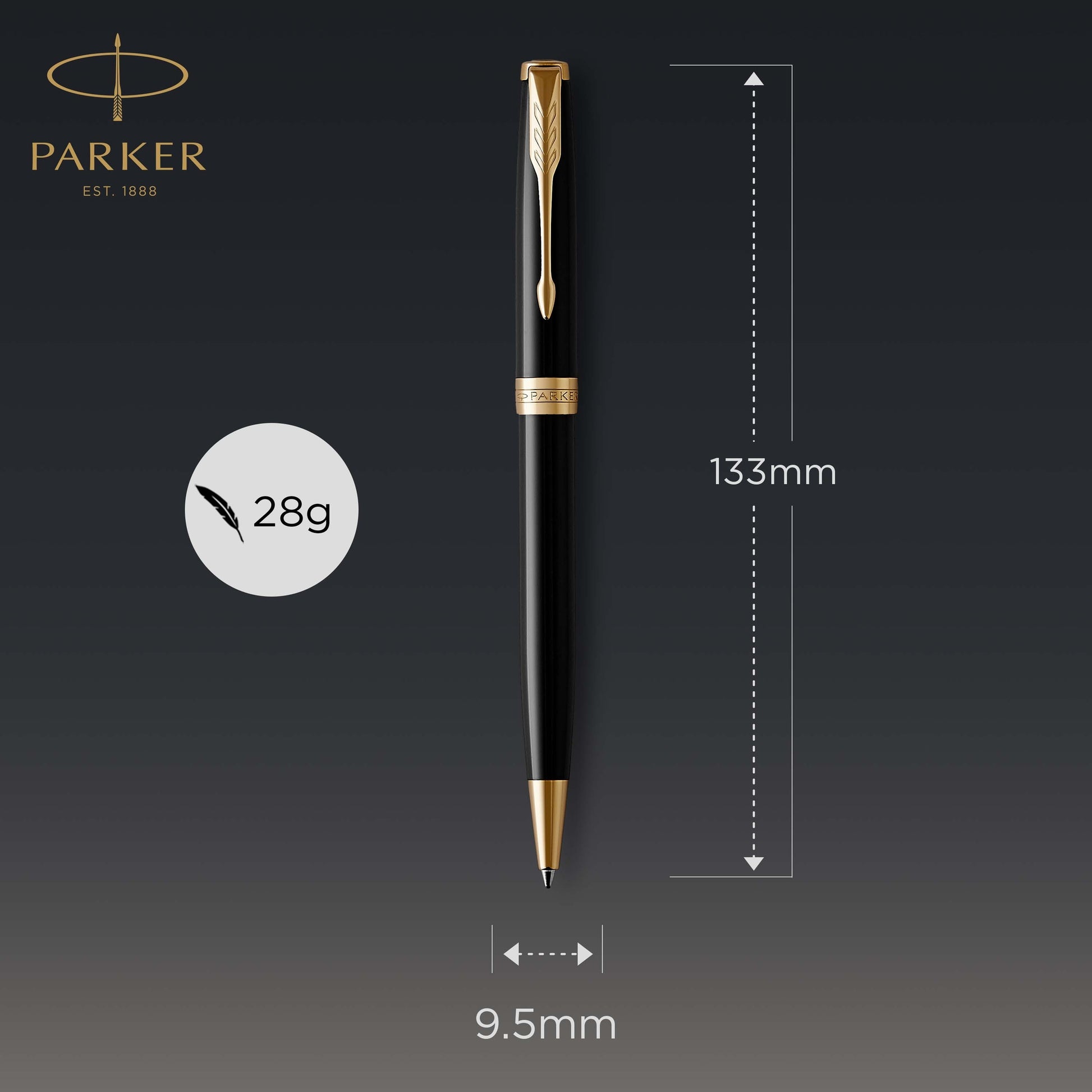 Parker Sonnet Ballpoint Pen Black Lacquer and Gold Trim Medium Tip