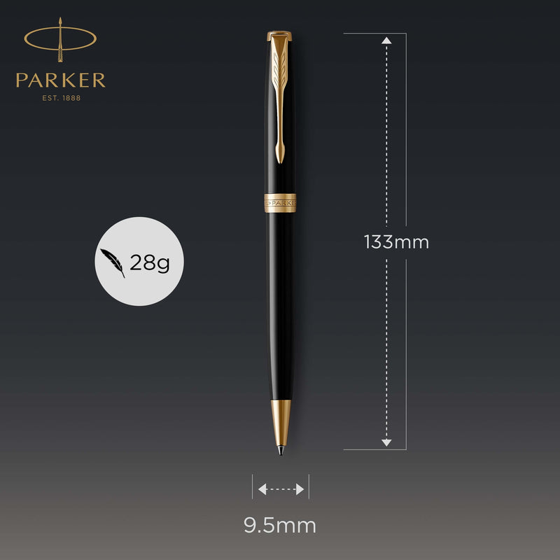 Parker Sonnet Ballpoint Pen Black Lacquer and Gold Trim Medium Tip